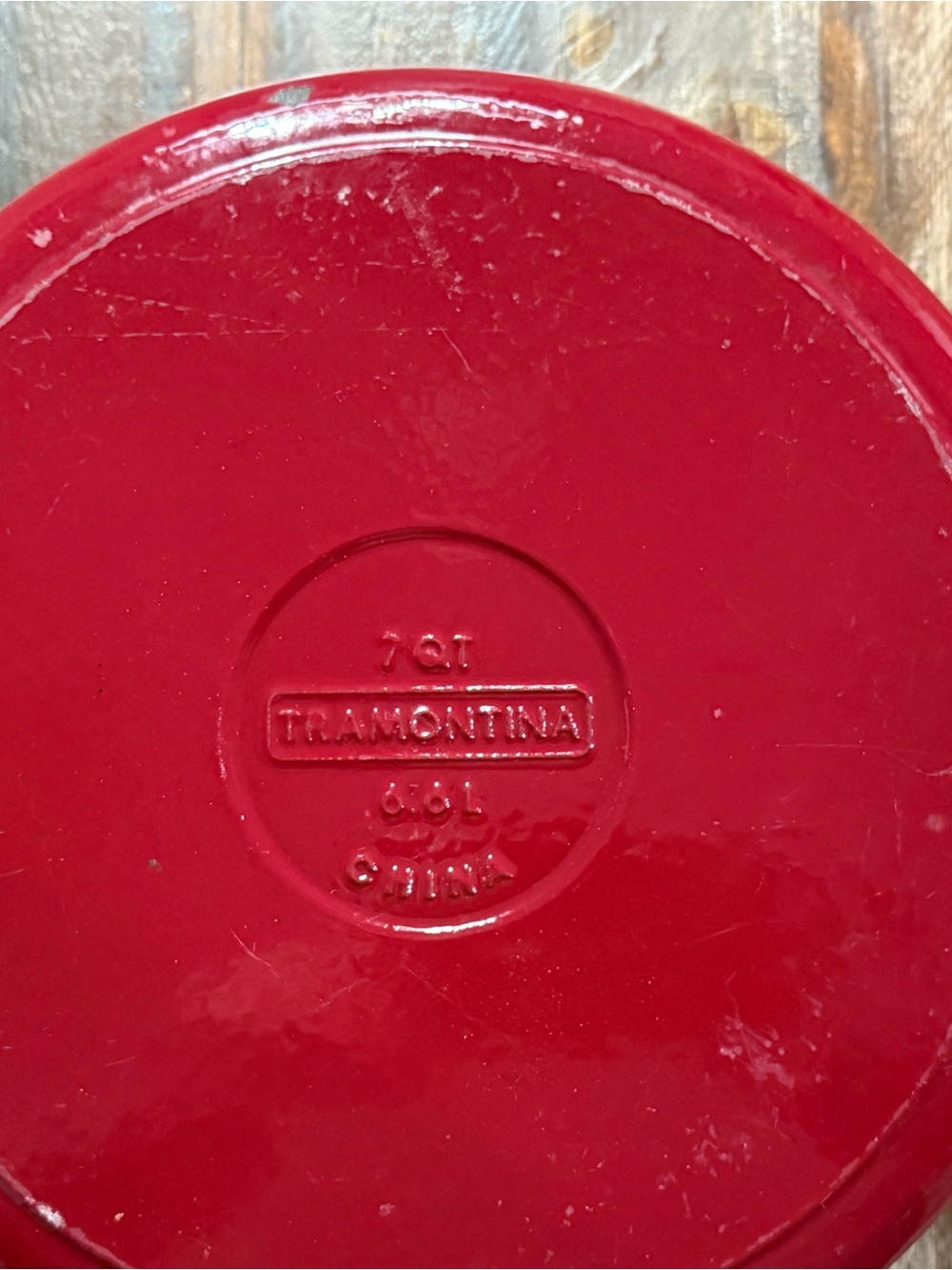 Tramontina 7 Qt Red Enameled Cast Iron Dutch Oven Pot w Lid EUC - Picture 4 of 4